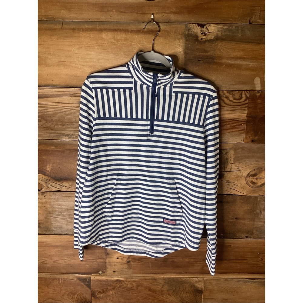 Vineyard Vines Stripe White/Blue 1/4 Zip Pullover Cotton Small Nautical Preppy